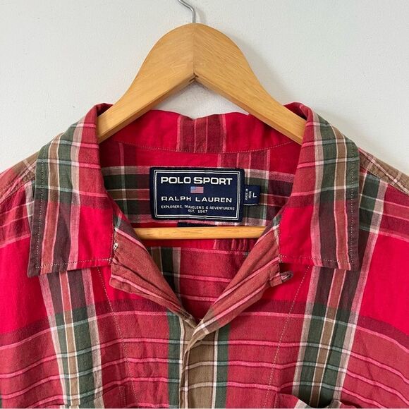 Ralph Lauren Polo Sport Red Plaid Short Sleeve Cotton Dress Shirt - Picture 7 of 7